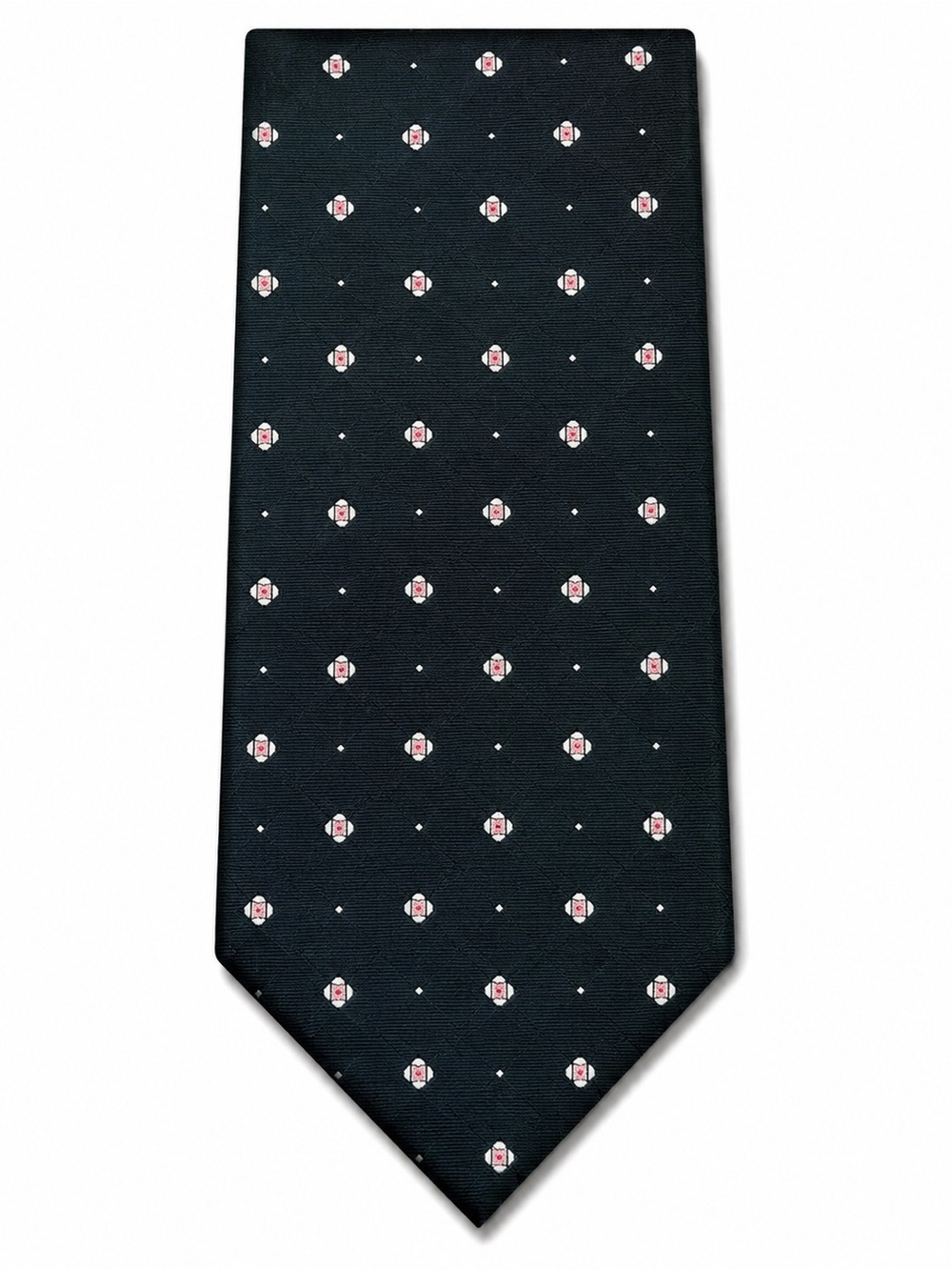 Classic Black Silk Tie with Small Pink Medallion Pattern